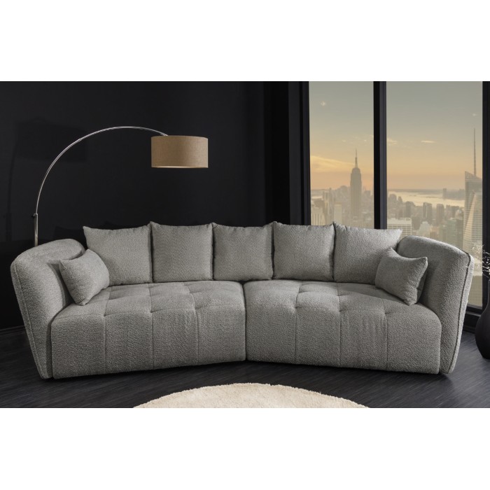 Divano + pouf IMPERIA grigio – Divano modulabile in tessuto bouclé