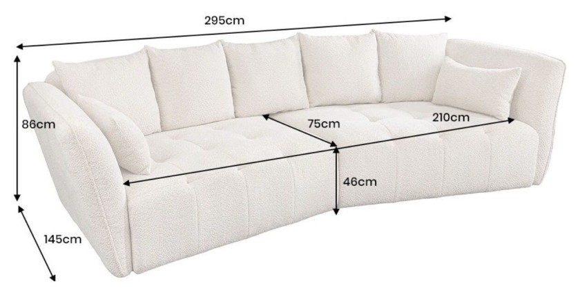 Dimensions du canapé dans la configuration canapé et pouf IMPERIA gris