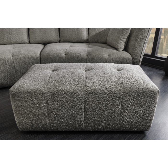 Divano + pouf IMPERIA grigio – Divano modulabile in tessuto bouclé
