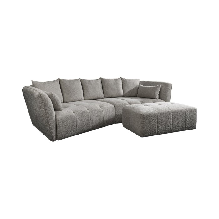 Divano + pouf IMPERIA grigio – Divano modulabile in tessuto bouclé