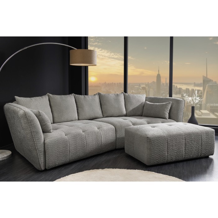 Divano + pouf IMPERIA grigio – Divano modulabile in tessuto bouclé