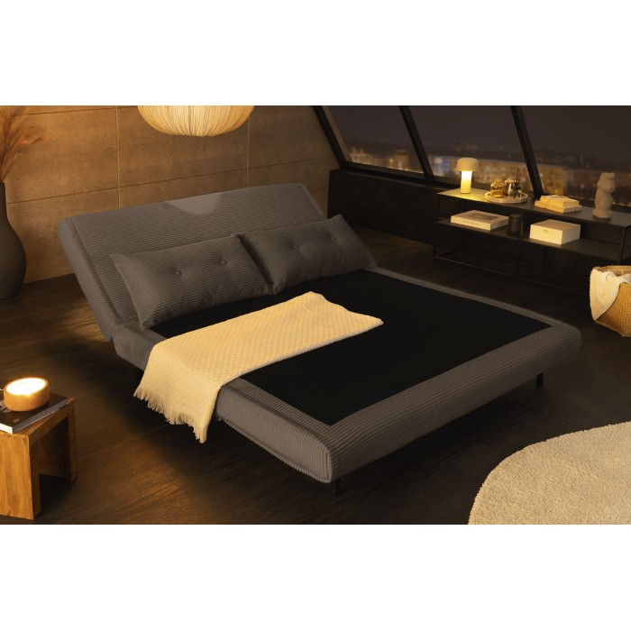 Canapé convertible PRESTO gris foncé vu de nuit en mode lit