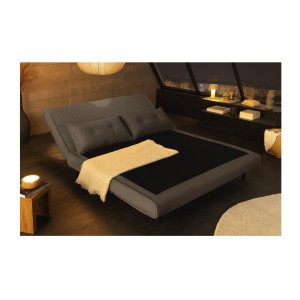 Canapé convertible PRESTO gris foncé vu de nuit en mode lit