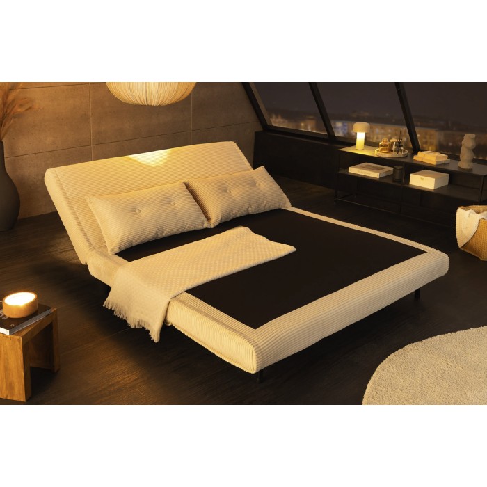 Canapé convertible PRESTO beige vu de nuit en mode lit