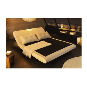 Canapé convertible PRESTO beige vu de nuit en mode lit