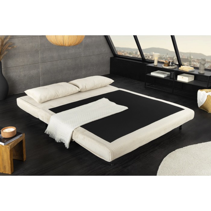 Canapé convertible PRESTO beige en mode lit