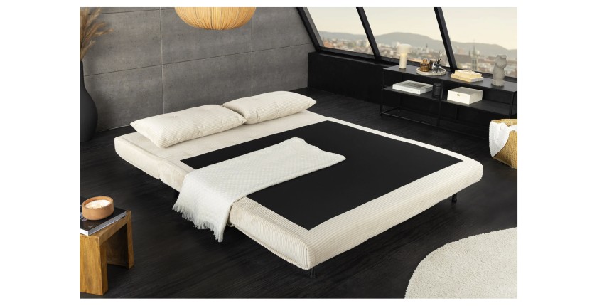 Canapé convertible PRESTO beige en mode lit