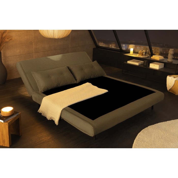 Canapé convertible PRESTO vert foncé vu de nuit en mode lit