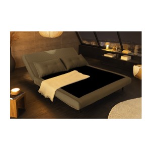 Canapé convertible PRESTO vert foncé vu de nuit en mode lit