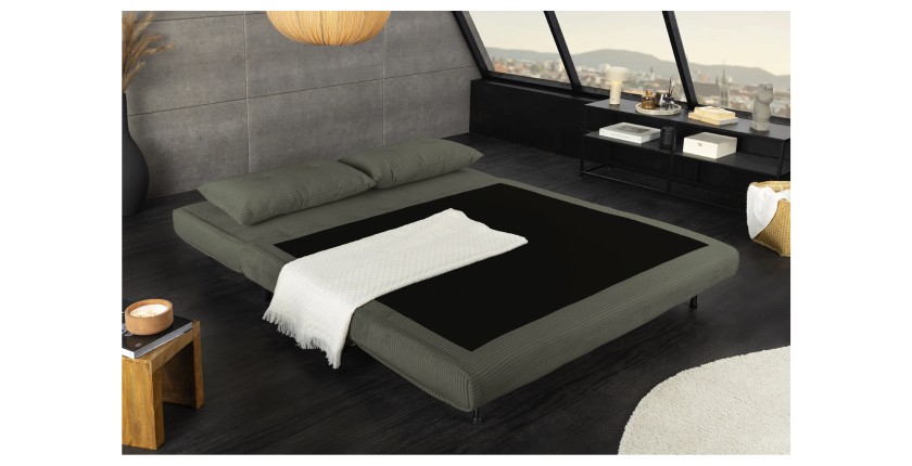 Canapé convertible PRESTO vert foncé en mode lit