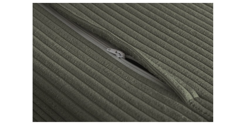 Zoom sur la fermeture cachant les pieds du canapé convertible PRESTO vert foncé