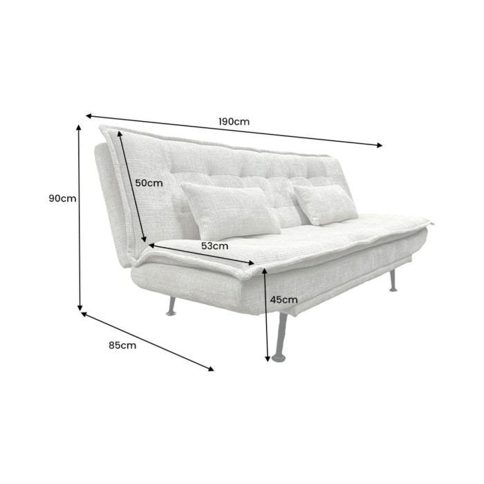 Sofá derecho convertible SERENO blanco – Sofá-cama de 3 plazas en tela chenilla