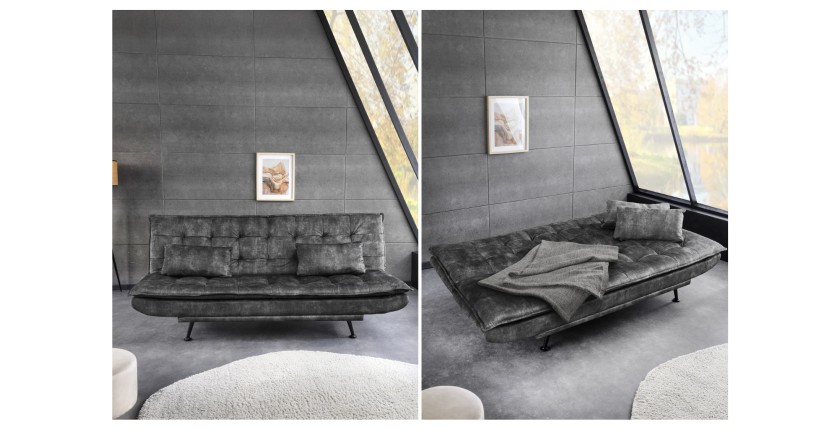 Canapé convertible SERENO en velours gris foncé vue détaillée