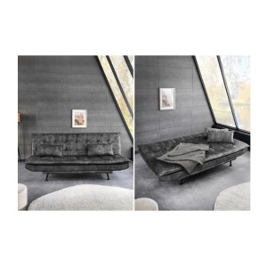 Canapé convertible SERENO en velours gris foncé vue détaillée