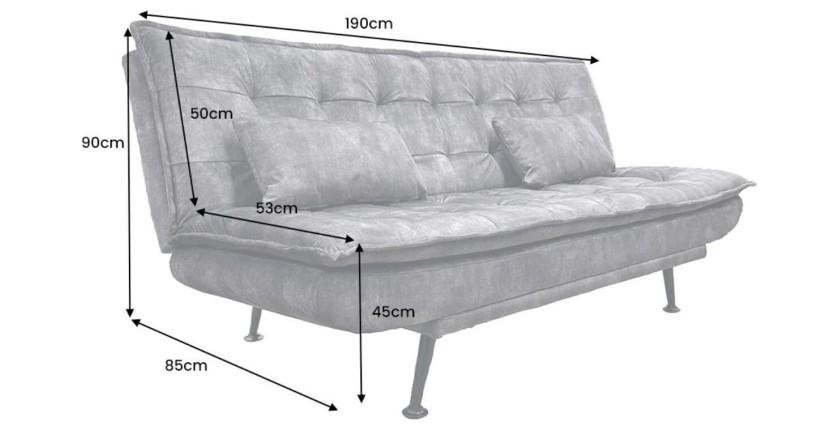 Dimensions du canapé convertible SERENO en velours gris foncé