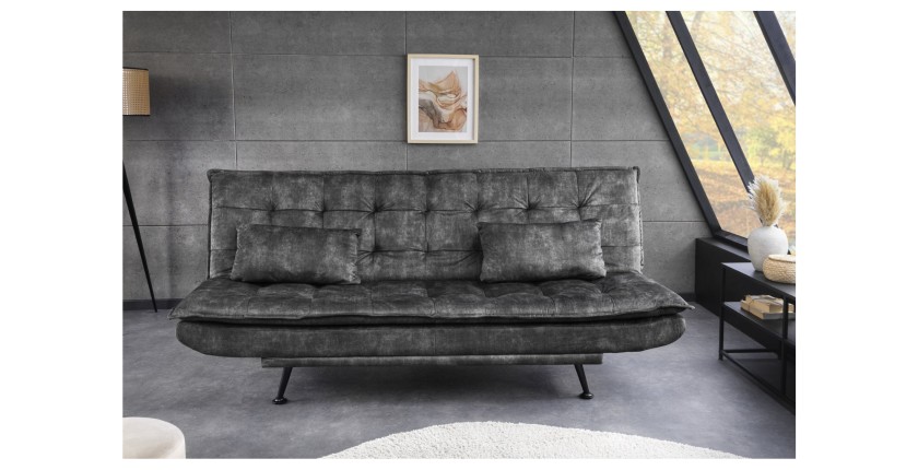 Canapé convertible SERENO en velours gris foncé vu de face