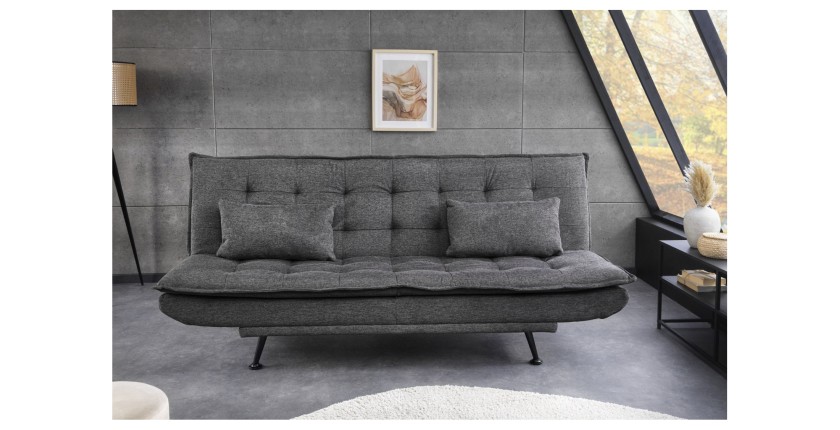 Canapé droit convertible SERENO en tissu gris vu de face