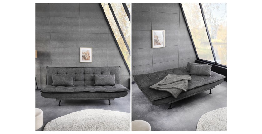 Canapé droit convertible SERENO en tissu gris vue détaillée