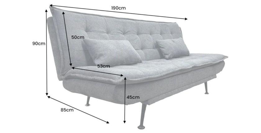 Dimensions du canapé droit convertible SERENO en tissu gris