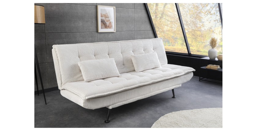 Canapé convertible SERENO en tissu côtelé blanc mis en situation