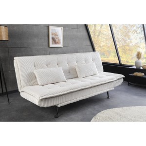 Canapé convertible SERENO en tissu côtelé blanc mis en situation