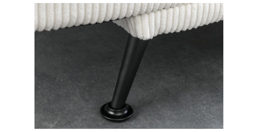 Zoom sur l'un des pieds du canapé convertible SERENO en tissu côtelé blanc
