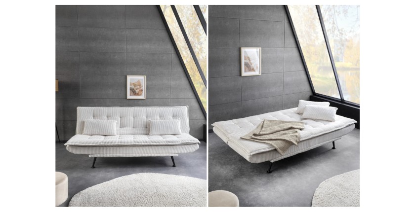 Canapé convertible SERENO en tissu côtelé blanc vue détaillée