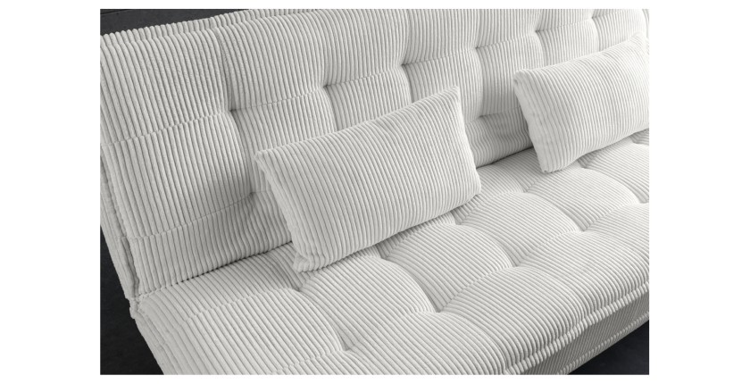 Zoom sur l'assise du canapé convertible SERENO en tissu côtelé blanc