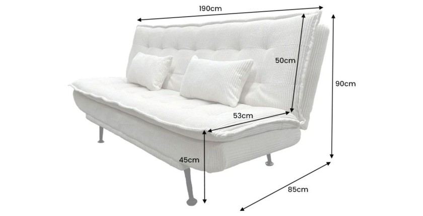 Dimensions du canapé convertible SERENO en tissu côtelé blanc