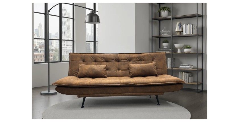 Canapé convertible SERENO en microfibre brun mis en situation