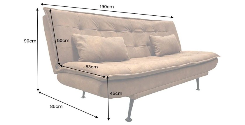 Dimensions du canapé convertible SERENO en microfibre brun