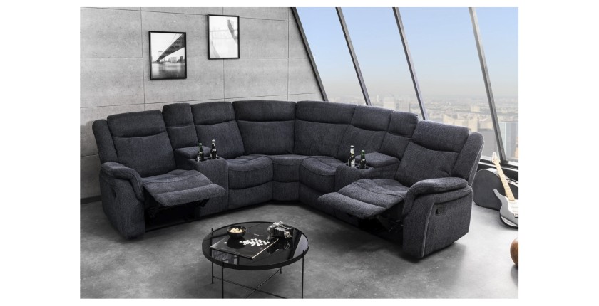 Canapé d'angle relax DOMUS en gris foncé en mode relax