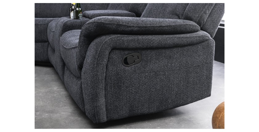 Zoom sur l'accoudoir du canapé d'angle relax DOMUS en gris foncé