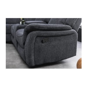 Zoom sur l'accoudoir du canapé d'angle relax DOMUS en gris foncé