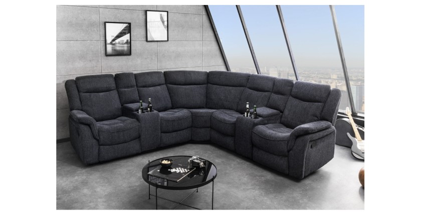 Canapé d'angle relax DOMUS en gris foncé mis en situation