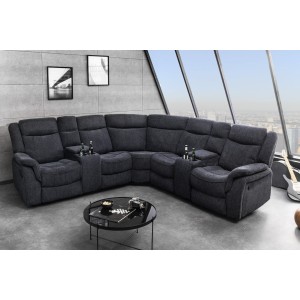 Canapé d'angle relax DOMUS en gris foncé mis en situation