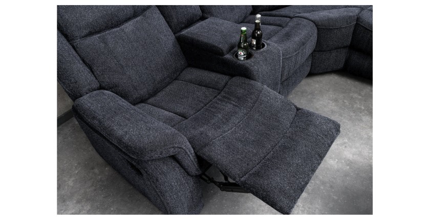 Zoom sur l'assise relax du canapé d'angle relax DOMUS en gris foncé
