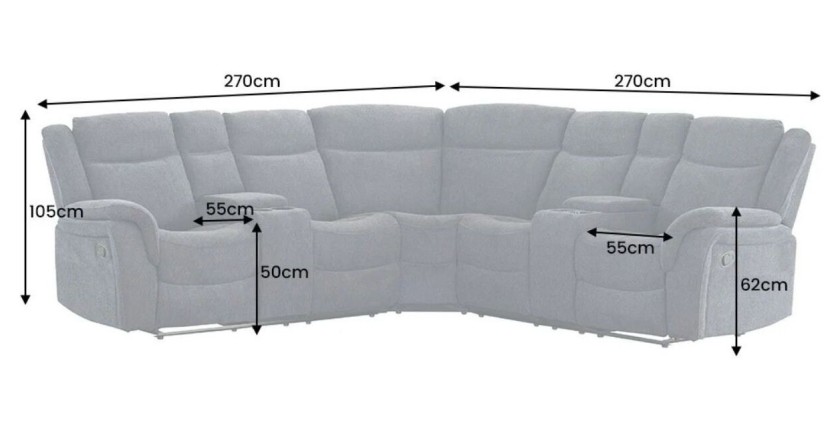 Dimensions du canapé d'angle relax DOMUS en gris foncé