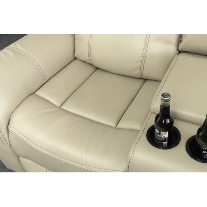 Sofá esquinero relax beige DOMUS – 2 relajaciones con compartimentos y portavasos