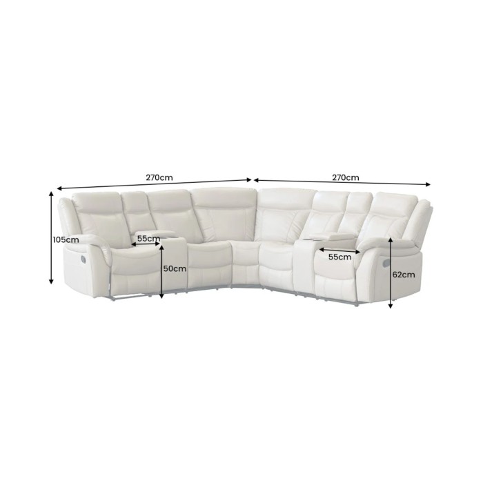 Sofá esquinero relax beige DOMUS – 2 relajaciones con compartimentos y portavasos