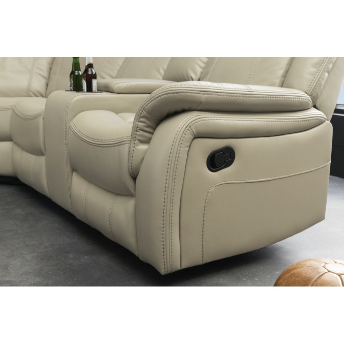 Sofá esquinero relax beige DOMUS – 2 relajaciones con compartimentos y portavasos