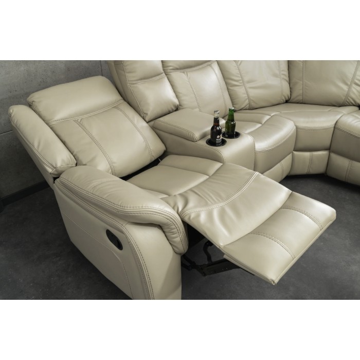 Sofá esquinero relax beige DOMUS – 2 relajaciones con compartimentos y portavasos