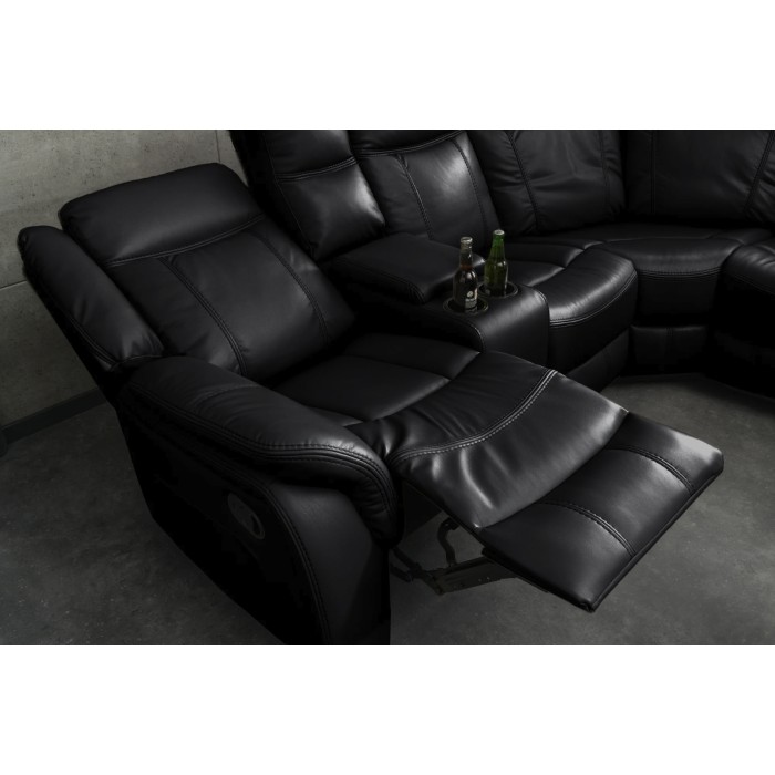 Zoom sur le siège relax du canapé d'angle relax DOMUS noir