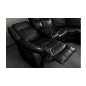 Zoom sur le siège relax du canapé d'angle relax DOMUS noir