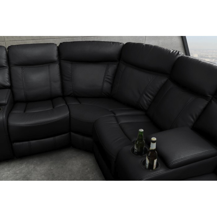 Zoom sur l'angle du canapé d'angle relax DOMUS noir