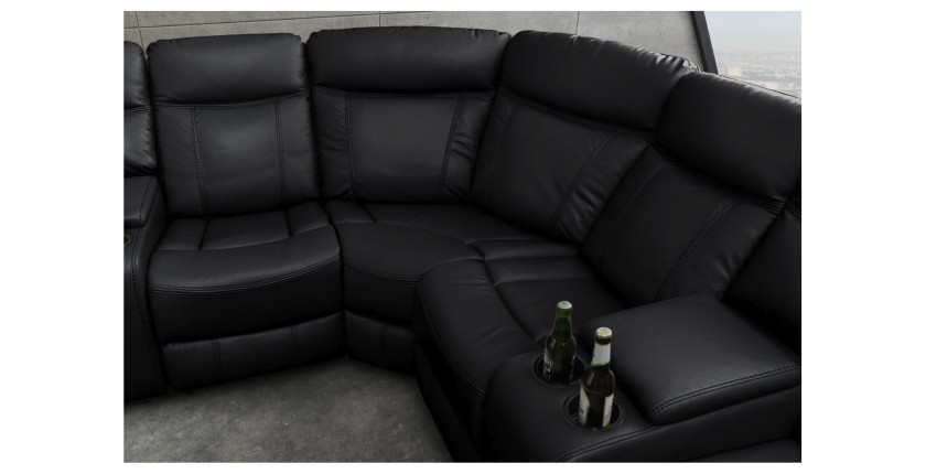 Zoom sur l'angle du canapé d'angle relax DOMUS noir