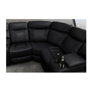 Zoom sur l'angle du canapé d'angle relax DOMUS noir