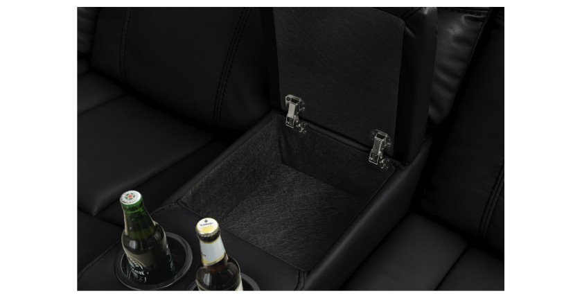 Zoom sur l'un des coffres du canapé d'angle relax DOMUS noir