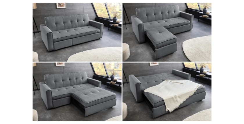 Canapé convertible en angle et lit ROULY gris vue détaillée