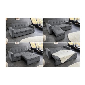 Canapé convertible en angle et lit ROULY gris vue détaillée